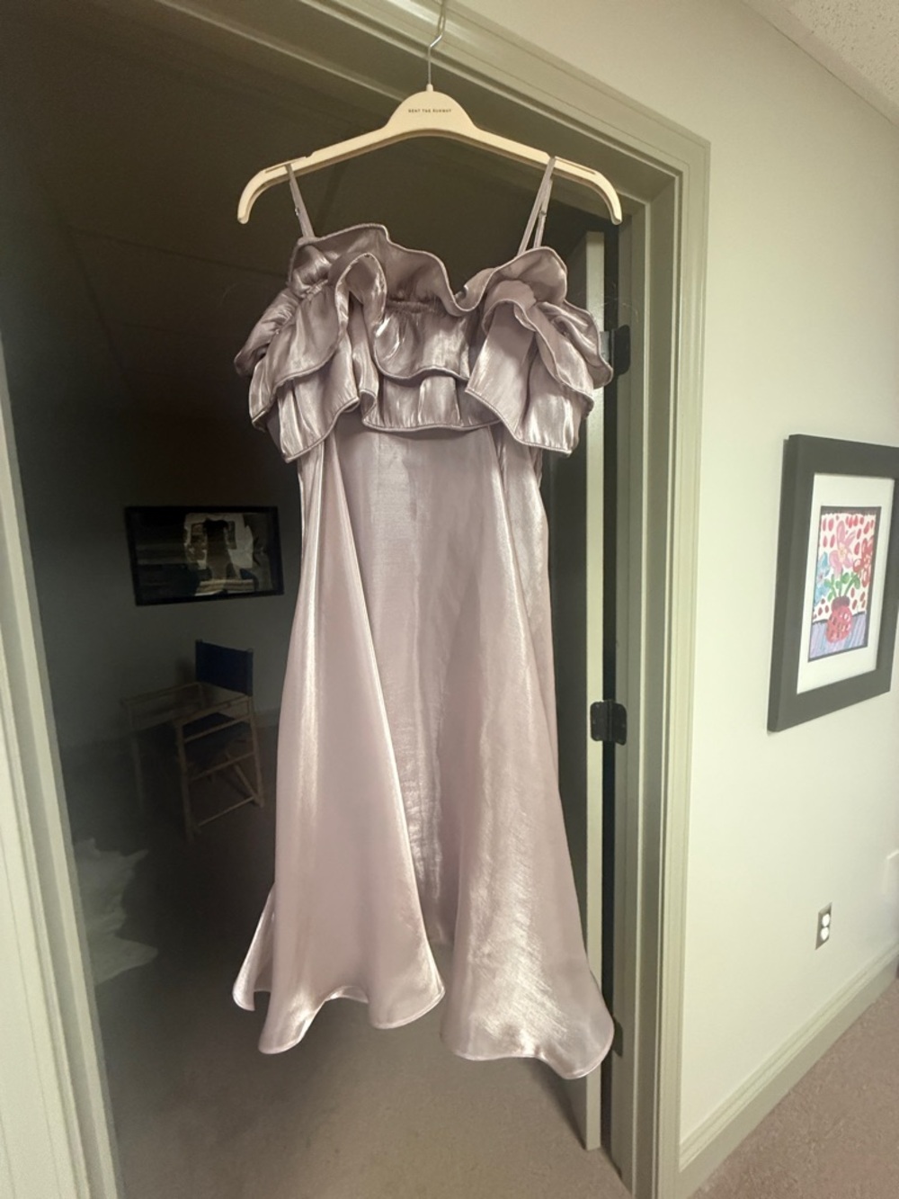 Lavender Satin Ruffle Slip Dress with Spaghetti Straps